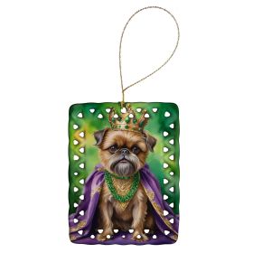Brussels Griffon King of Mardi Gras Porcelain Ornament Christmas Tree Hanging Decorations for Home Christmas Holiday, Rectangle, Gift, Multicolor