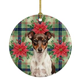 Chocolate and White Rat Terrier Christmas PoinsettIas Ceramic Ornament Christmas Tree Hanging Decorations for Home Christmas Holiday, Party, Gift