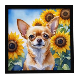 Chihuahua in Sunflowers Framed Metal Print Bathroom, Kitchen, Office, Home Decor Wall Art Ready to Hang, Square, 8X8