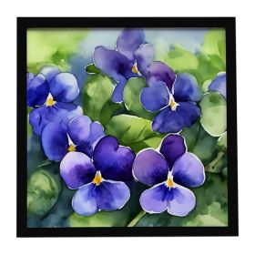 Rhode Island Violets in Watercolor Framed Metal Print Bathroom, Kitchen, Office, Home Decor Wall Art Ready to Hang, Square, 8X8