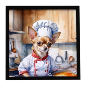 Chihuahua The Chef Framed Metal Print Bathroom, Kitchen, Office, Home Decor Wall Art Ready to Hang, Square, 8X8