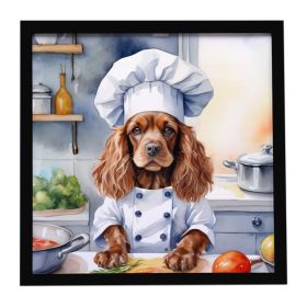 Cocker Spaniel The Chef Framed Metal Print Bathroom, Kitchen, Office, Home Decor Wall Art Ready to Hang, Square, 8X8