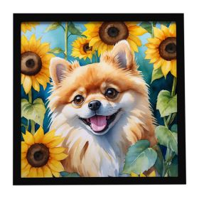 Pomeranian in Sunflowers Framed Metal Print Bathroom, Kitchen, Office, Home Decor Wall Art Ready to Hang, Square, 8X8