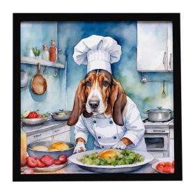 Basset Hound The Chef Framed Metal Print Bathroom, Kitchen, Office, Home Decor Wall Art Ready to Hang, Square, 8X8