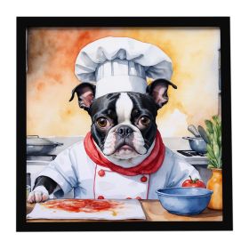 Boston Terrier The Chef Framed Metal Print Bathroom, Kitchen, Office, Home Decor Wall Art Ready to Hang, Square, 8X8
