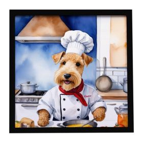 Lakeland Terrier The Chef Framed Metal Print Bathroom, Kitchen, Office, Home Decor Wall Art Ready to Hang, Square, 8X8