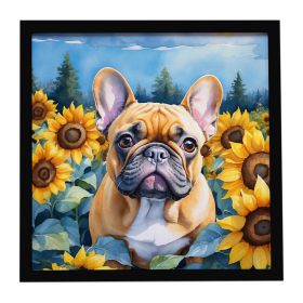 French Bulldog in Sunflowers Framed Metal Print Bathroom, Kitchen, Office, Home Decor Wall Art Ready to Hang, Square, 8X8