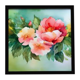 Georgia Cherokee Rose in Watercolor Framed Metal Print Bathroom, Kitchen, Office, Home Decor Wall Art Ready to Hang, Square, 8X8