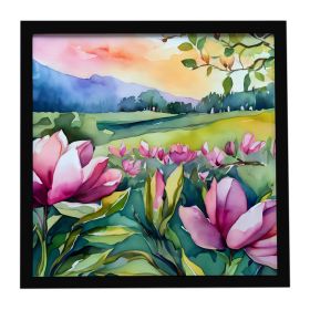 Louisiana Magnolias in Watercolor Framed Metal Print Bathroom, Kitchen, Office, Home Decor Wall Art Ready to Hang, Square, 8X8