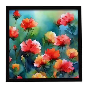 Ohio Scarlet Carnations in Watercolor Framed Metal Print Bathroom, Kitchen, Office, Home Decor Wall Art Ready to Hang, Square, 8X8