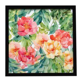 Indiana Peonies in Watercolor Framed Metal Print Bathroom, Kitchen, Office, Home Decor Wall Art Ready to Hang, Square, 8X8