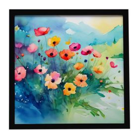 Anemones in Watercolor Framed Metal Print Bathroom, Kitchen, Office, Home Decor Wall Art Ready to Hang, Square, 8X8