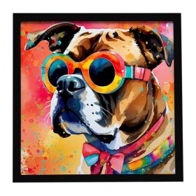 Boxer Hippie Dawg Framed Metal Print Bathroom, Kitchen, Office, Home Decor Wall Art Ready to Hang, Square, 8X8