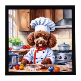 Chocolate Poodle The Chef Framed Metal Print Bathroom, Kitchen, Office, Home Decor Wall Art Ready to Hang, Square, 8X8