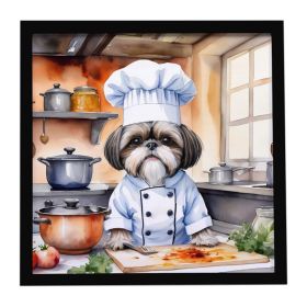 Shih Tzu The Chef Framed Metal Print Bathroom, Kitchen, Office, Home Decor Wall Art Ready to Hang, Square, 8X8