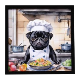 Pug The Chef Framed Metal Print Bathroom, Kitchen, Office, Home Decor Wall Art Ready to Hang, Square, 8X8