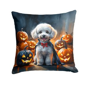 White Poodle Puppy Halloween Throw Pillow Machine Washable, Indoor Outdoor Decorative Pillow for Couch, Bed or Patio, 14Hx14W