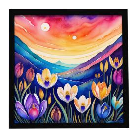 Colorful Crocus Framed Metal Print Bathroom, Kitchen, Office, Home Decor Wall Art Ready to Hang, Square, 8X8
