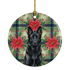 Black German Shepherd Christmas PoinsettIas Ceramic Ornament Christmas Tree Hanging Decorations for Home Christmas Holiday, Party, Gift, 3 in
