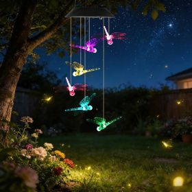 1Pc 2Pc Quantity Options Solar Dragonfly Wind Chime 7 Color Changing Wind Chime For Outside IPX4 Waterproof Outdoor Garden Yard Decor (Option: 1 Set)