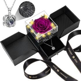 Preserved Red Real Rose with Heart I Love You Necklace -Mothers Day Gifts for Mom Her Wife Girlfriend Grandma on Valentines Mothers Day Christmas (Color: Purple)