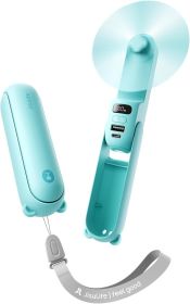 Handheld Travel Fan, Upgraded Mini Portable Fan with Up to 24 Working Hours for Long-term Outdoor Cooling, Combines Power Bank and Flashlight (Color: Cyan)
