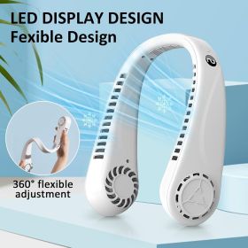 Portable Hands free Bladeless Hanging Neck Fans with Screen Display and 5 Speeds Levels, USB Rechargeable (Color: White)