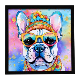 French Bulldog Hippie Dawg Framed Metal Print Bathroom, Kitchen, Office, Home Decor Wall Art Ready to Hang, Square, 8X8 (Default: Default)