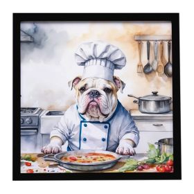 English Bulldog The Chef Framed Metal Print Bathroom, Kitchen, Office, Home Decor Wall Art Ready to Hang, Square, 8X8 (Default: Default)
